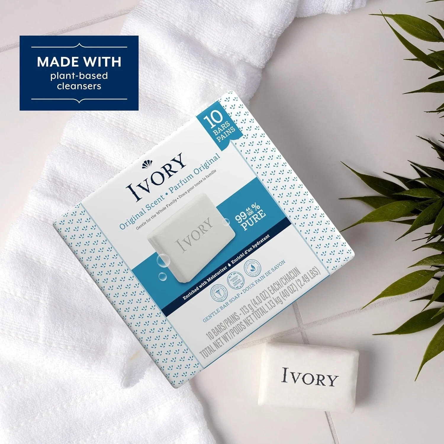 Ivory Gentle Bath Bar Soap, 4 oz 10 Count, 99.44 Pure, Family Pack…