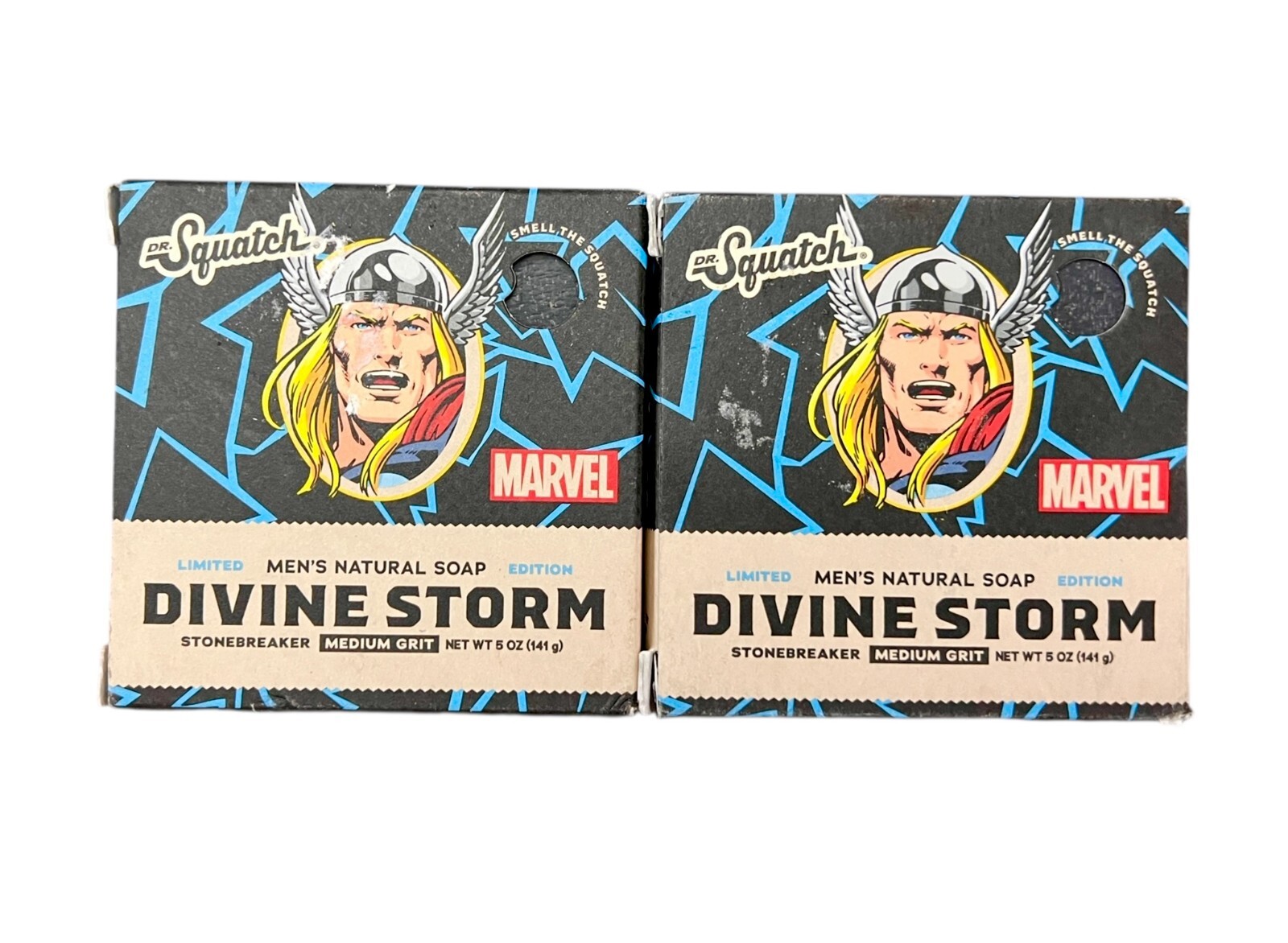 NIB~ Dr Squatch Marvel Soap Divine Storm Thor 5 oz 2x Bars Limited Ed Hero AX2