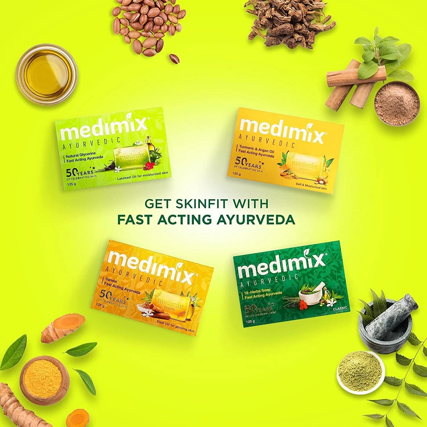 3 X 125g Medimix Ayurvedic Natural Glycerine Bathing Bar, Free Ship