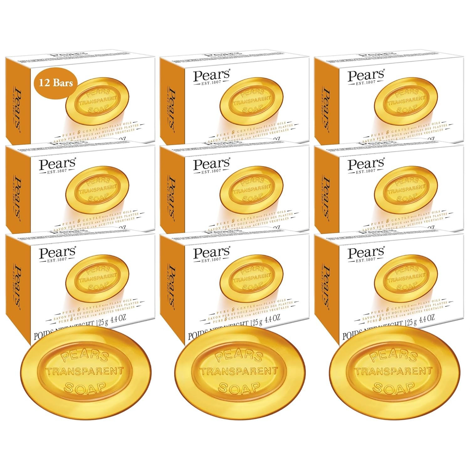 Soap Pure & Gentle with Natural Oils 12-Pack – Transparent Amber Glycerin for