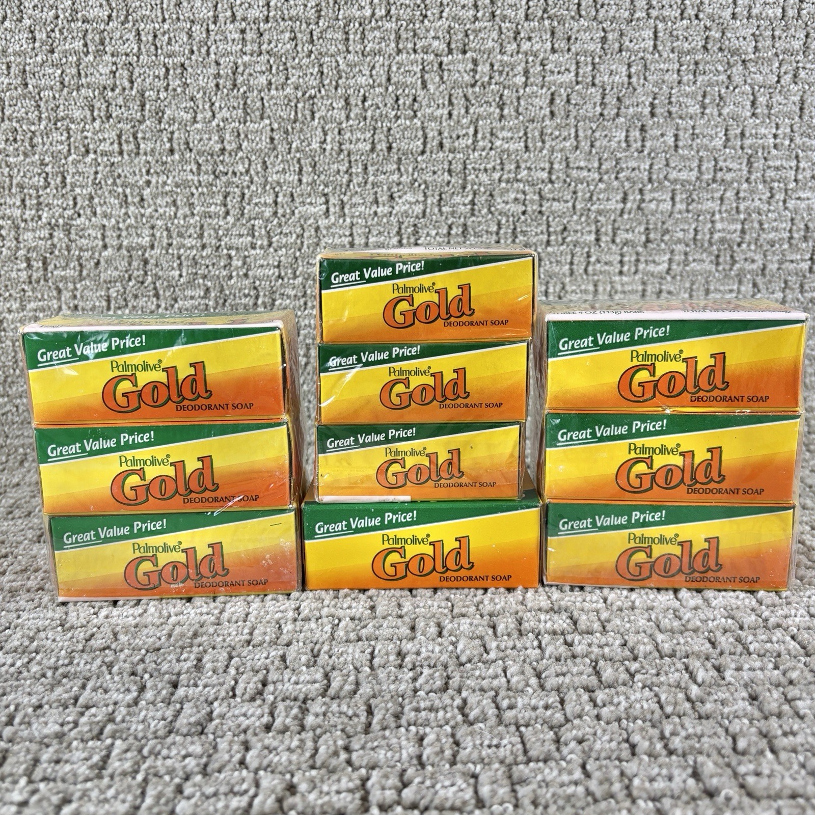 New Sealed Lot Of 10 Vintage Palmolive GOLD Deodorant Bar Soap 4 & 3.2 oz NOS