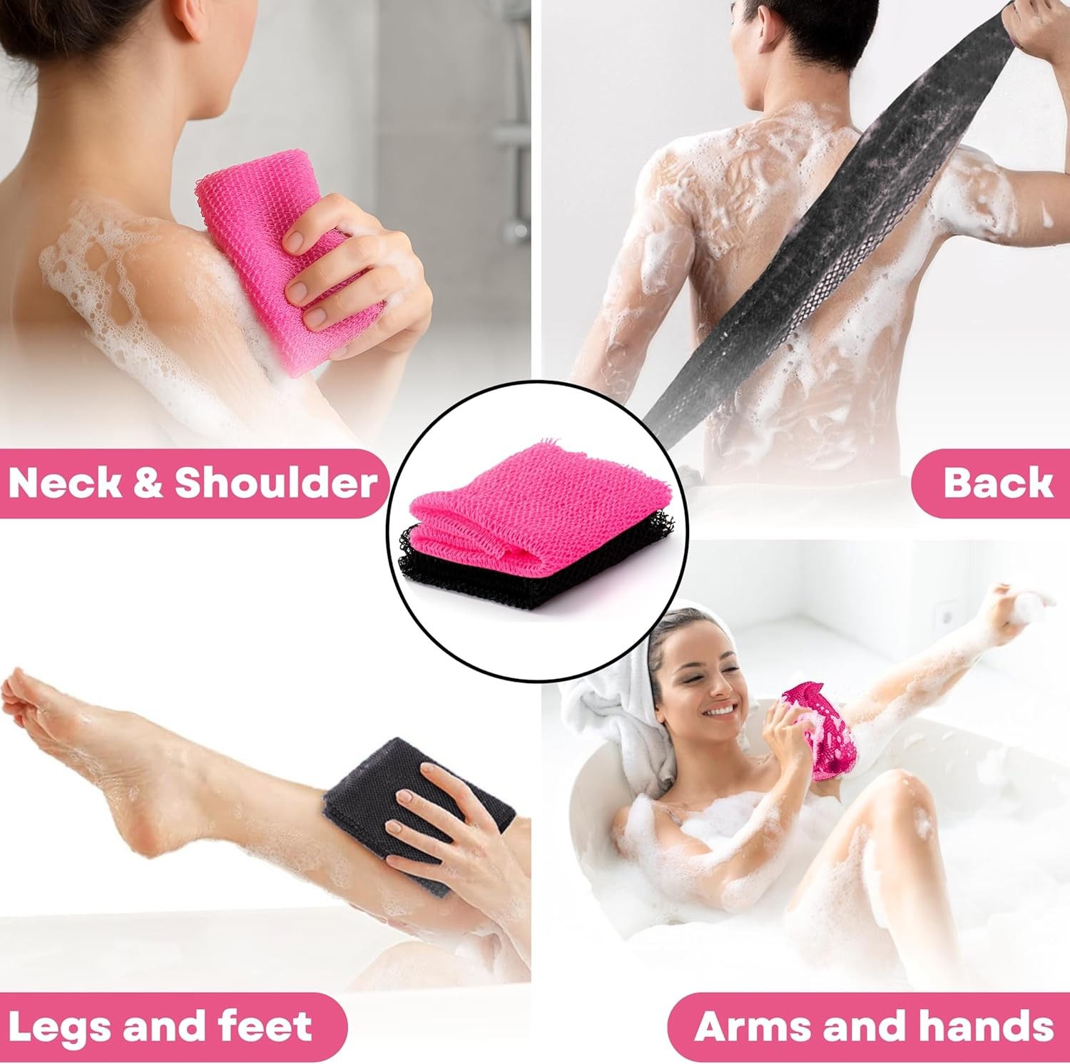 Premium 2X African Net Sponge Authentic Exfoliating Body Black and Fuchsia