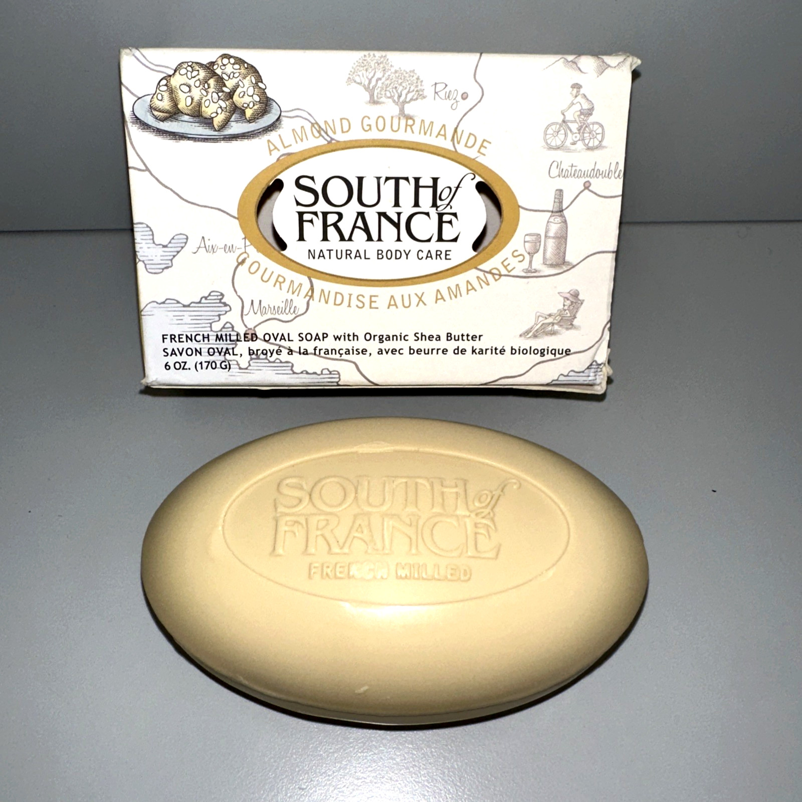 SOUTH OF FRANCE Almond Gourmande French Milled Oval Bar Soap 6 oz
