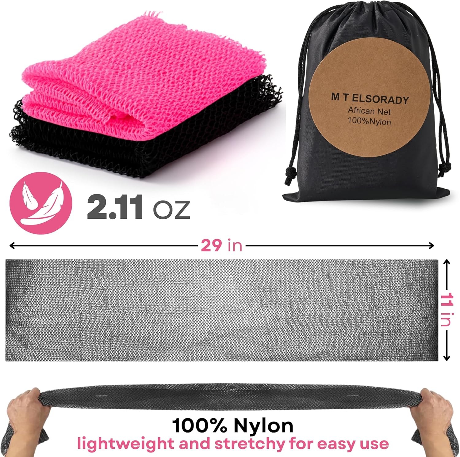 Premium 2X African Net Sponge Authentic Exfoliating Body Black and Fuchsia