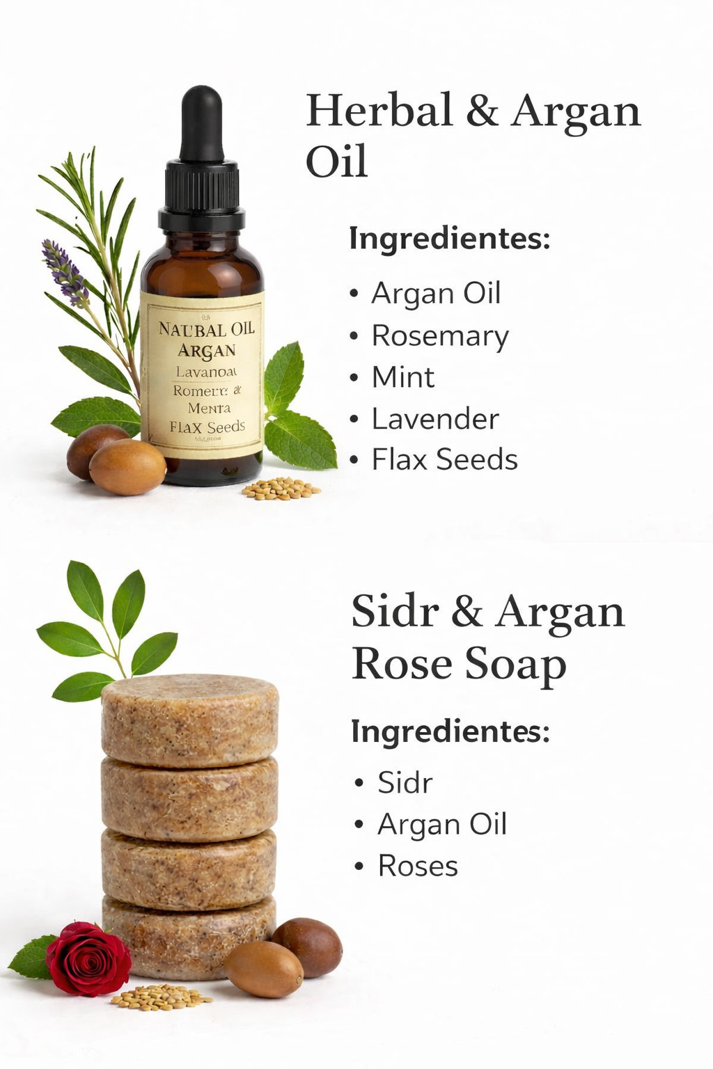 Natural Sidr & Argan Soap (3 Bars) + Herbal & Argan Oil 50ml – 100% Natural Skin