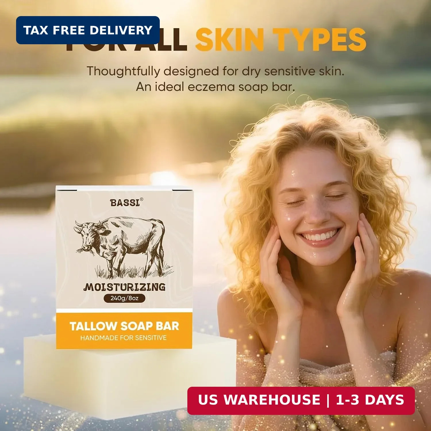Beef Tallow Soap Bar, 2 Pack All Natural Grass Fed Tallow Soap, Moisturizing USA