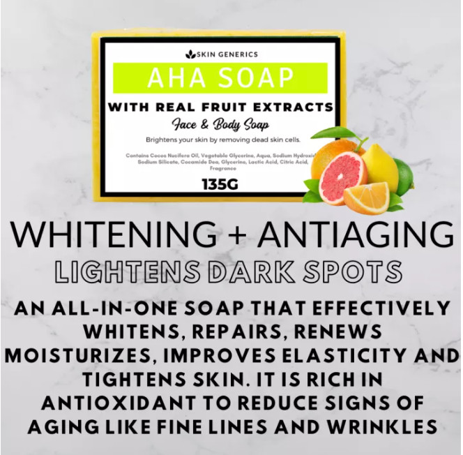 Skin Generics AHA with Real Fruit Extracts Whitening Face & Body Soap 135g