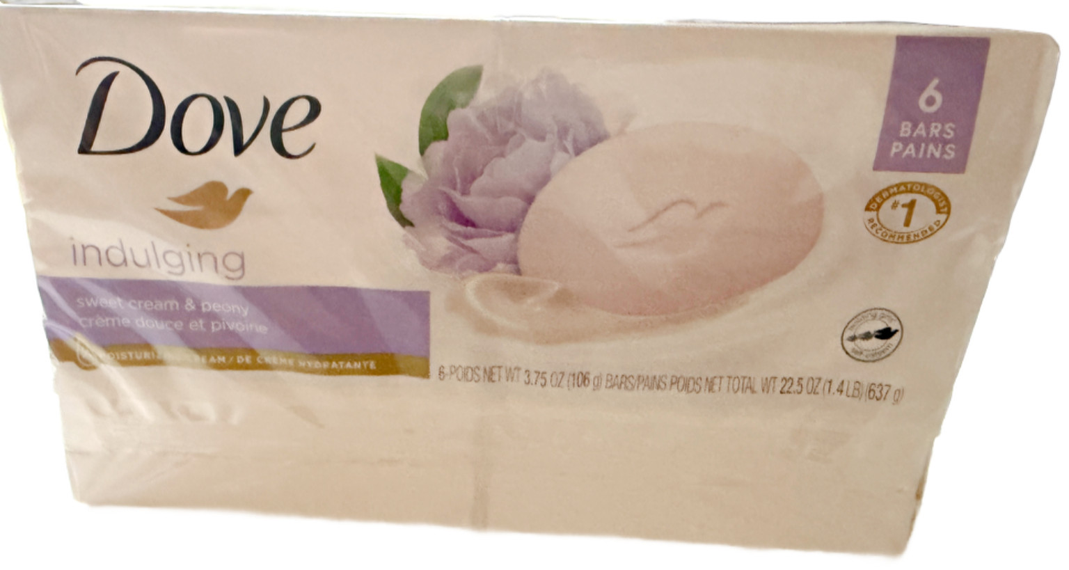 Dove Bar Sweet Cream and Peony Scent Indulging Bar Soap 3.75oz, 6 Count