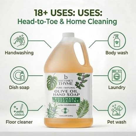 Brittanie’s Pure Organic Castile Liquid Olive 128 Fl Oz (Pack of 1), Clear