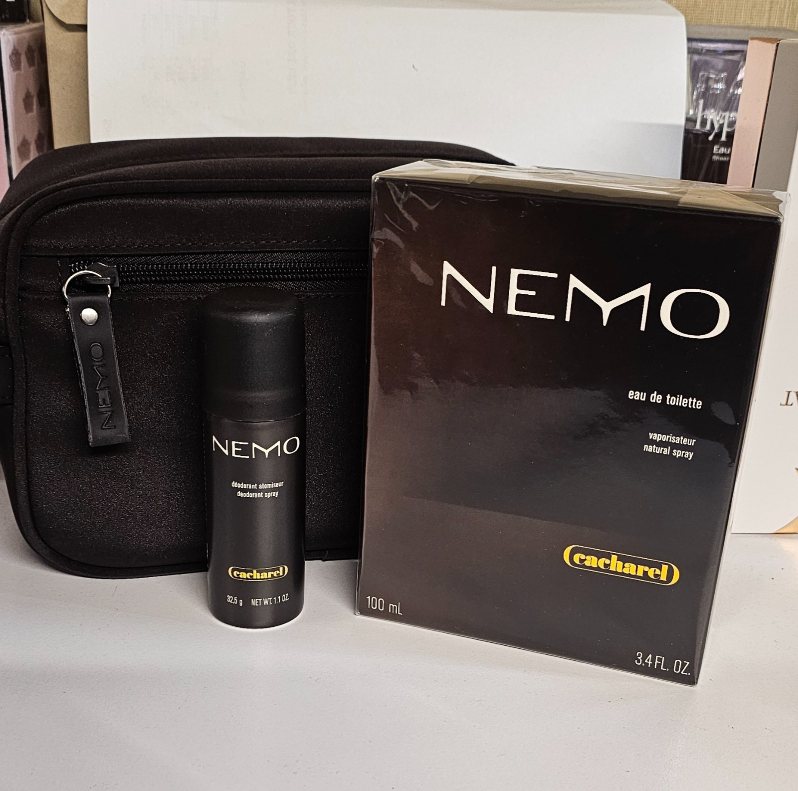NEMO BY CACHAREAL 3PC SET 3.4 OZ EDT SPRAY+ DEO SPRAY +BAG FOR MEN NEW IN A BAG