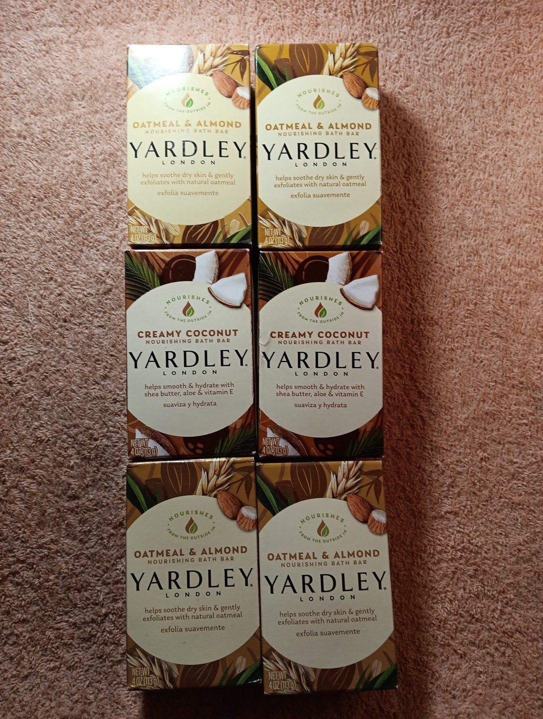6 Pc Yardley Moisturizing Bath Bar Creamy Coconut/Oatmeal & Almond 4.0 Oz (N1)