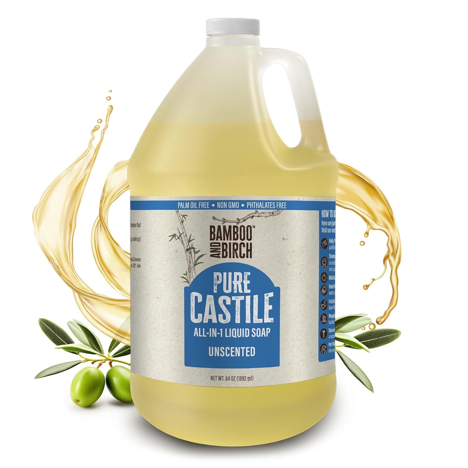 Pure Castile Soap Liquid Organic, Certified Palm Oil Free Natural Soap, Unsce…