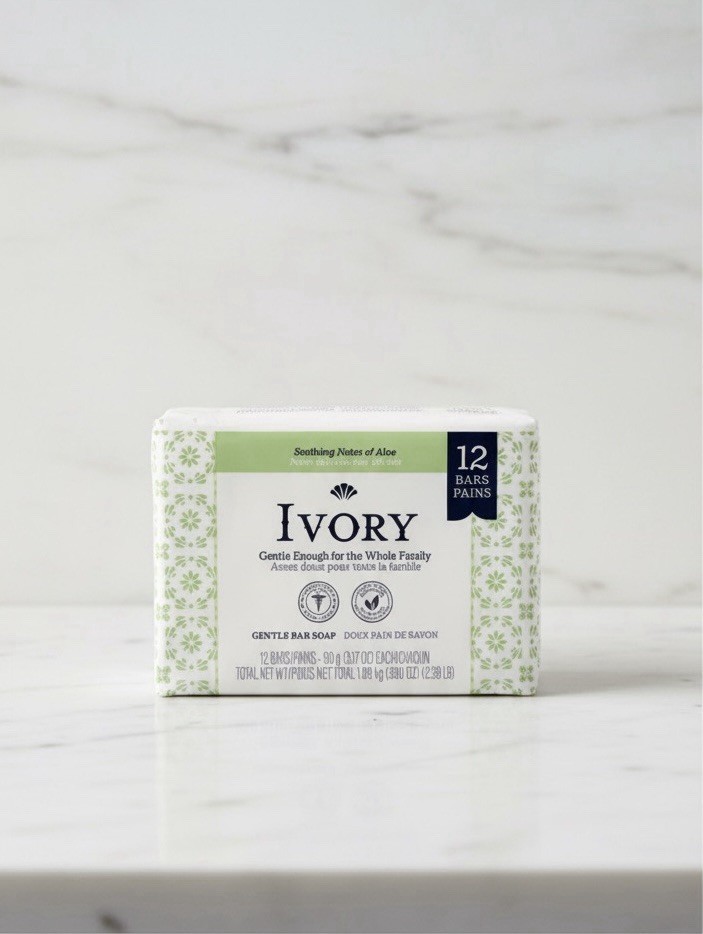 Ivory Gentle Bar Soap with Aloe – 12 Bars | All Skin Types | Hydrating