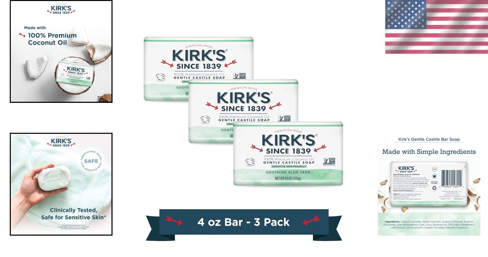 Natural Aloe Vera Coco Castile Soap – Pack of 3, 8 oz Each for Sensitive Skin