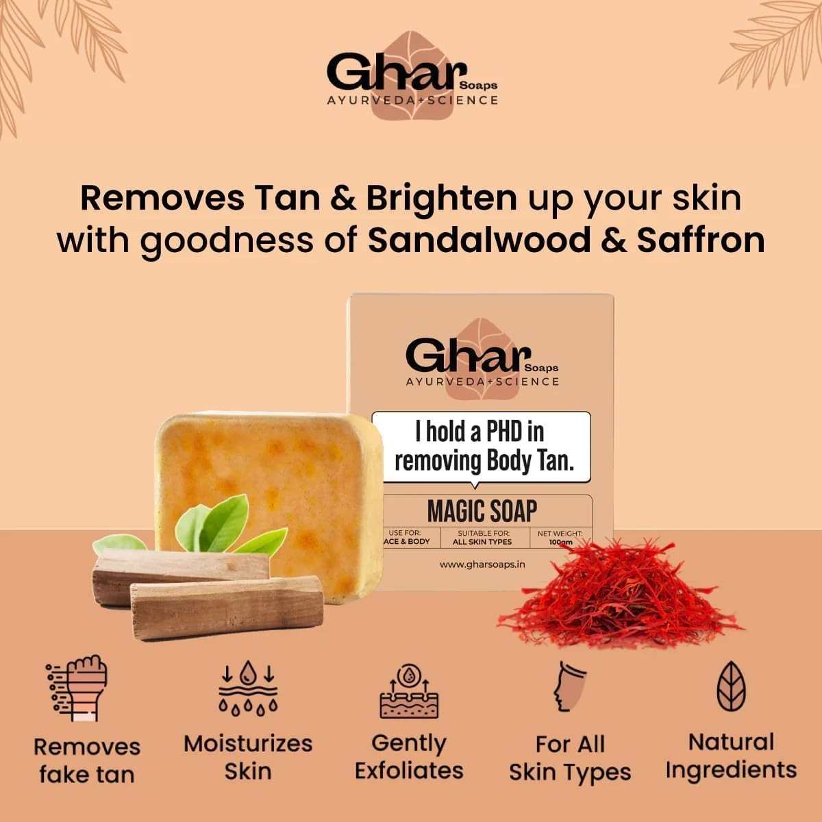 Ghar Soaps Sandalwood & Saffron Magic Soaps For Bath (100 Gms Pack Of 2)