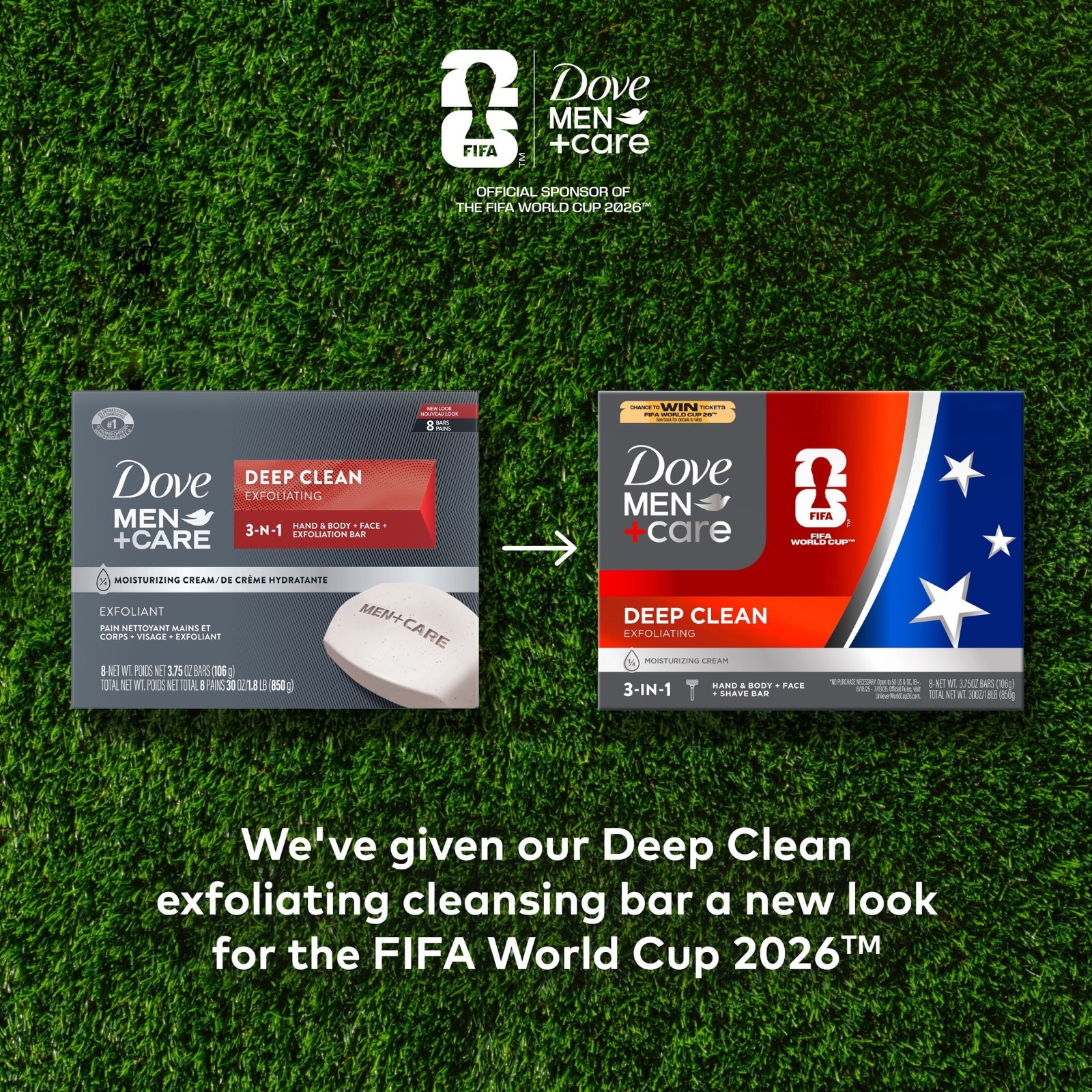 (2 Pack) Dove Men+Care FIFA Deep Clean Bar Soap 8 Bars 3.75 oz Nourishing Skin