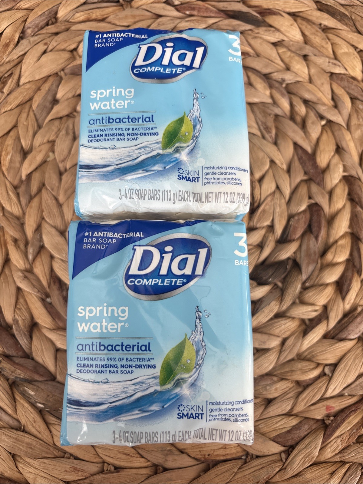 Dial Complete Spring Water Antibacterial Bar Soap Two Pack of 3;4oz Bars Sealed
