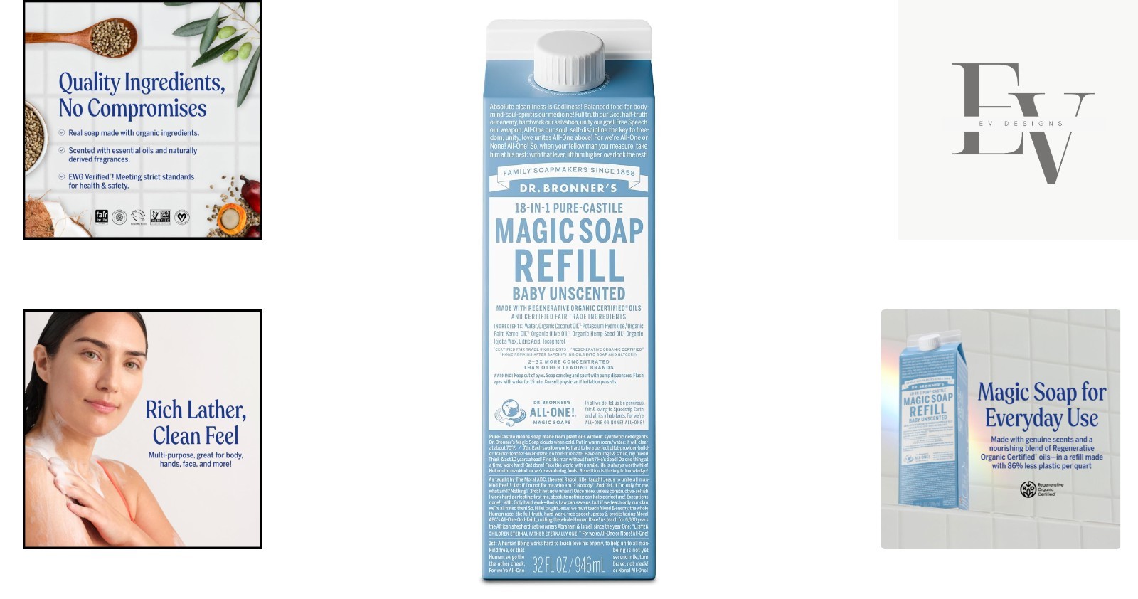 Concentrated Organic Castile Soap Refill – 32oz Baby Unscented with Less Plastic