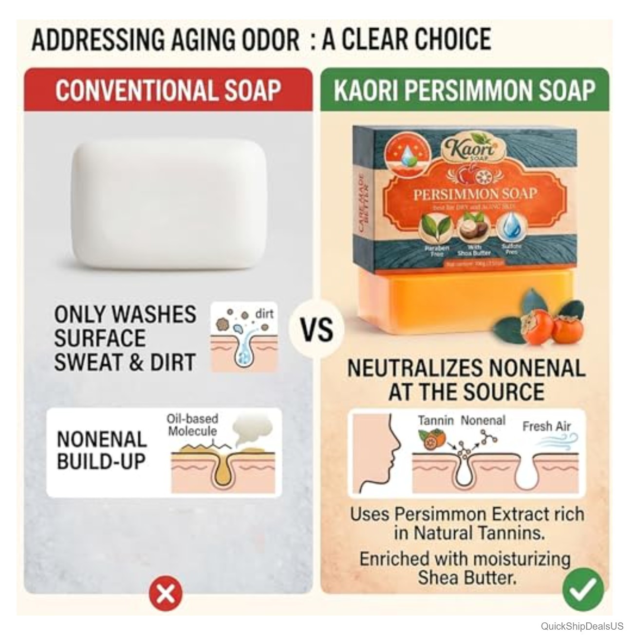 Persimmon Body Soap Bar Mature Skin Hydrating Freshness Oil Control 7.04 Ounce