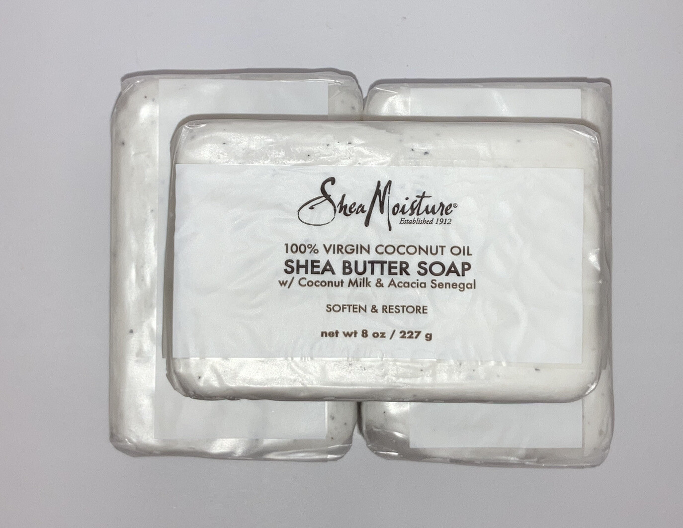 3X Shea Moisture 100% Virgin Coconut Oil W/ Coconut Milk Acacia Senegal Bar Soap