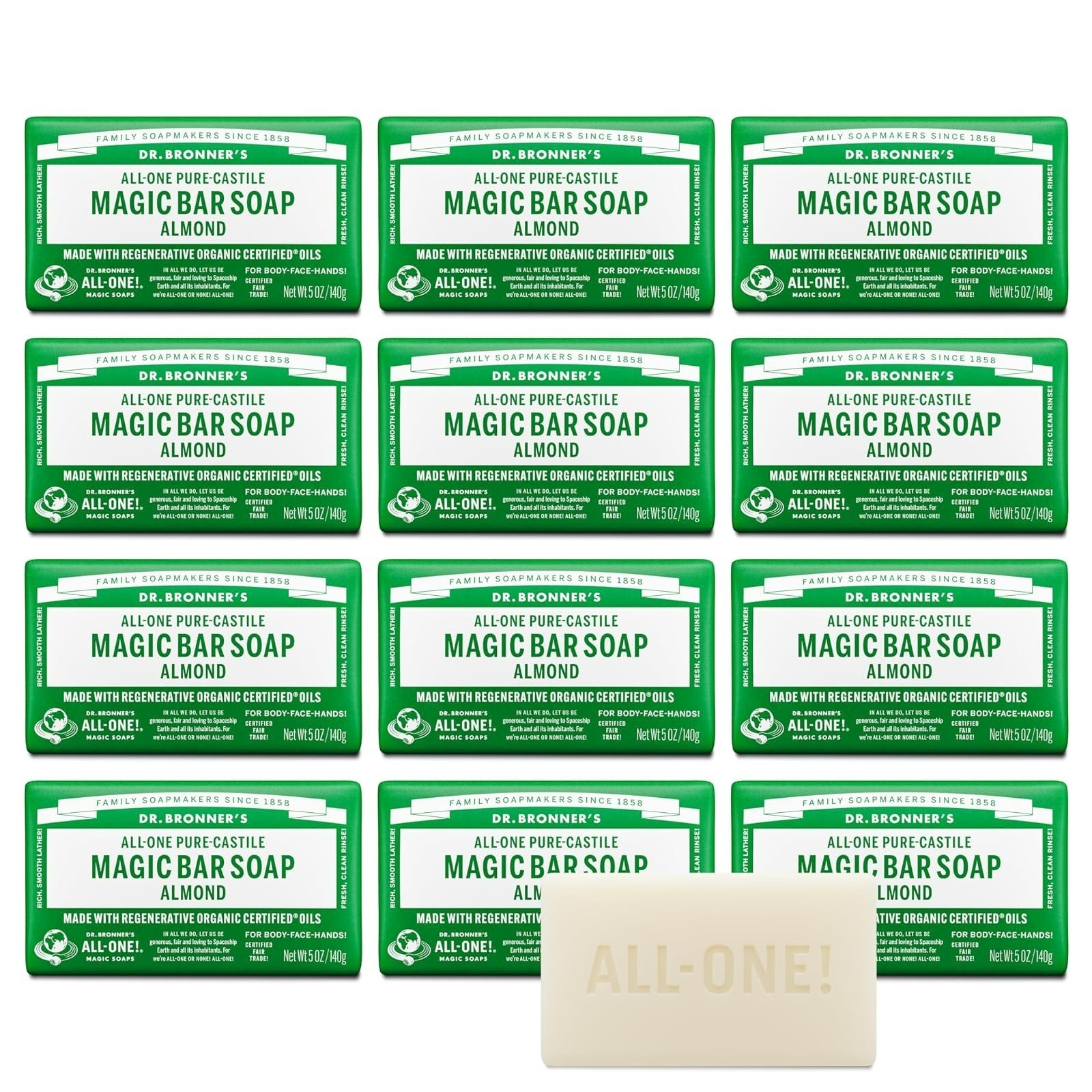 Dr. Bronner’s Pure-Castile Magic Bar Soap – Almond – 2 Pack – 5 oz