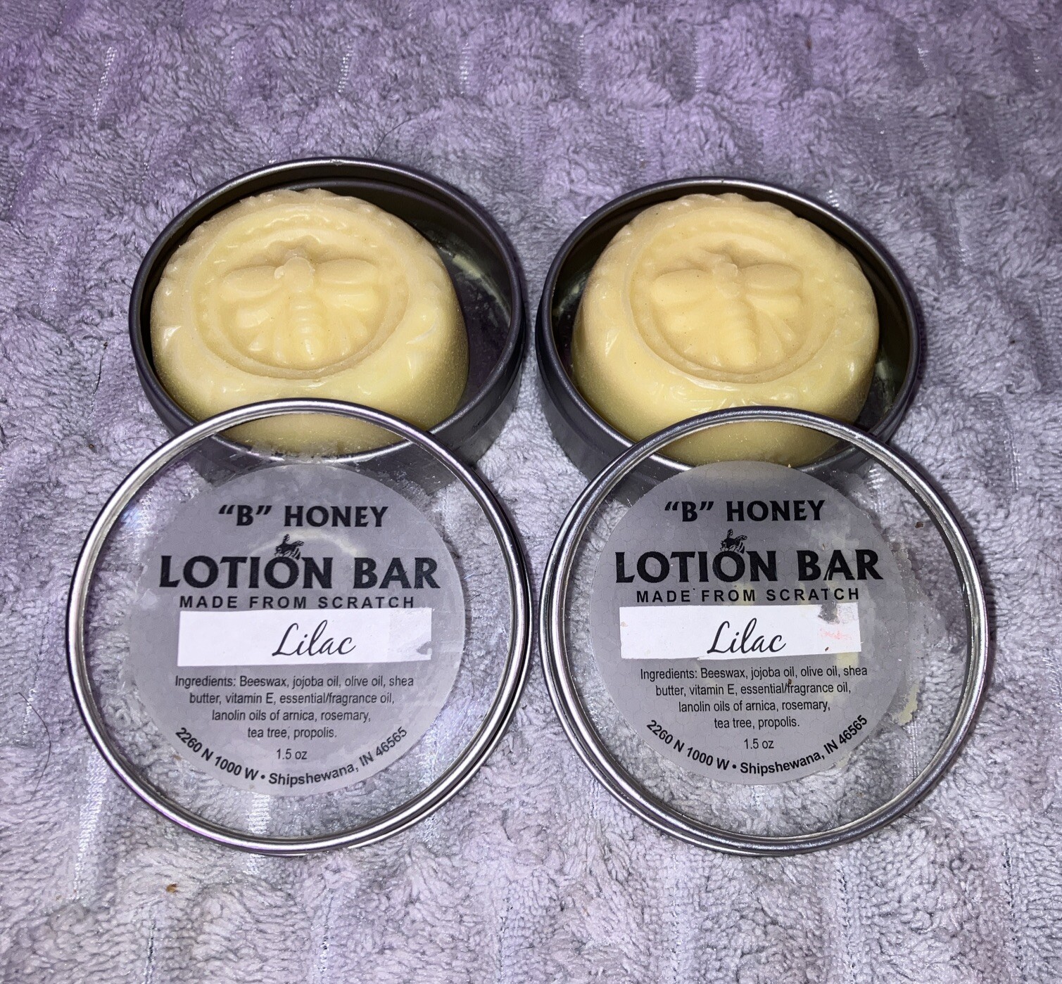 2- ‘’ B ‘’ Honey Lotion Bar (( Lilac)) Made From Scratch 1.5 Oz Each New.