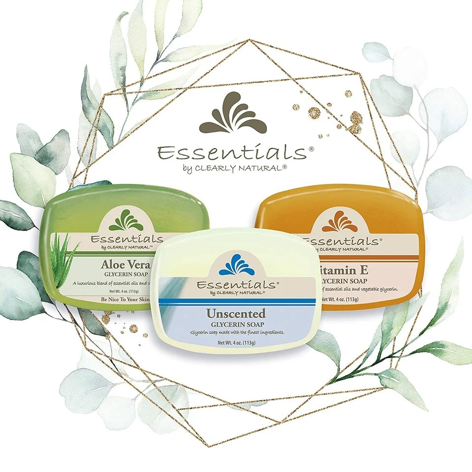 Clearly Natural Essentials Glycerin Bar Soap, Unscented, 4 Ounce, Pack of 12 (Pa