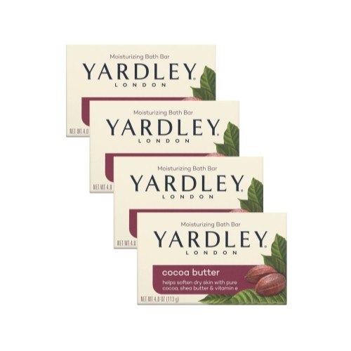 4 Pack Yardley London Cocoa Butter Naturally Moisturizing Bath Bar 4.0 Oz Each