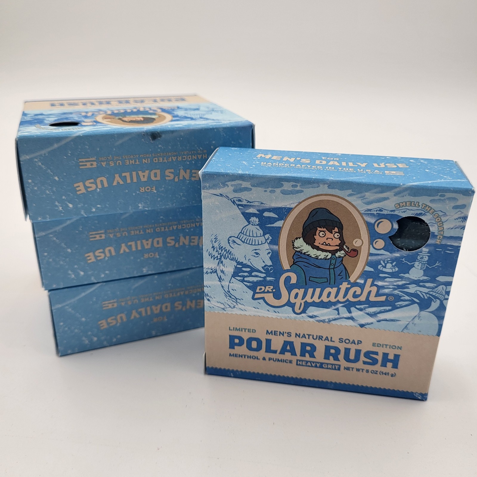 Lot of 4 Dr. Squatch Polar Rush Men’s Natural Soap Heavy Grit 5oz Menthol Pumice