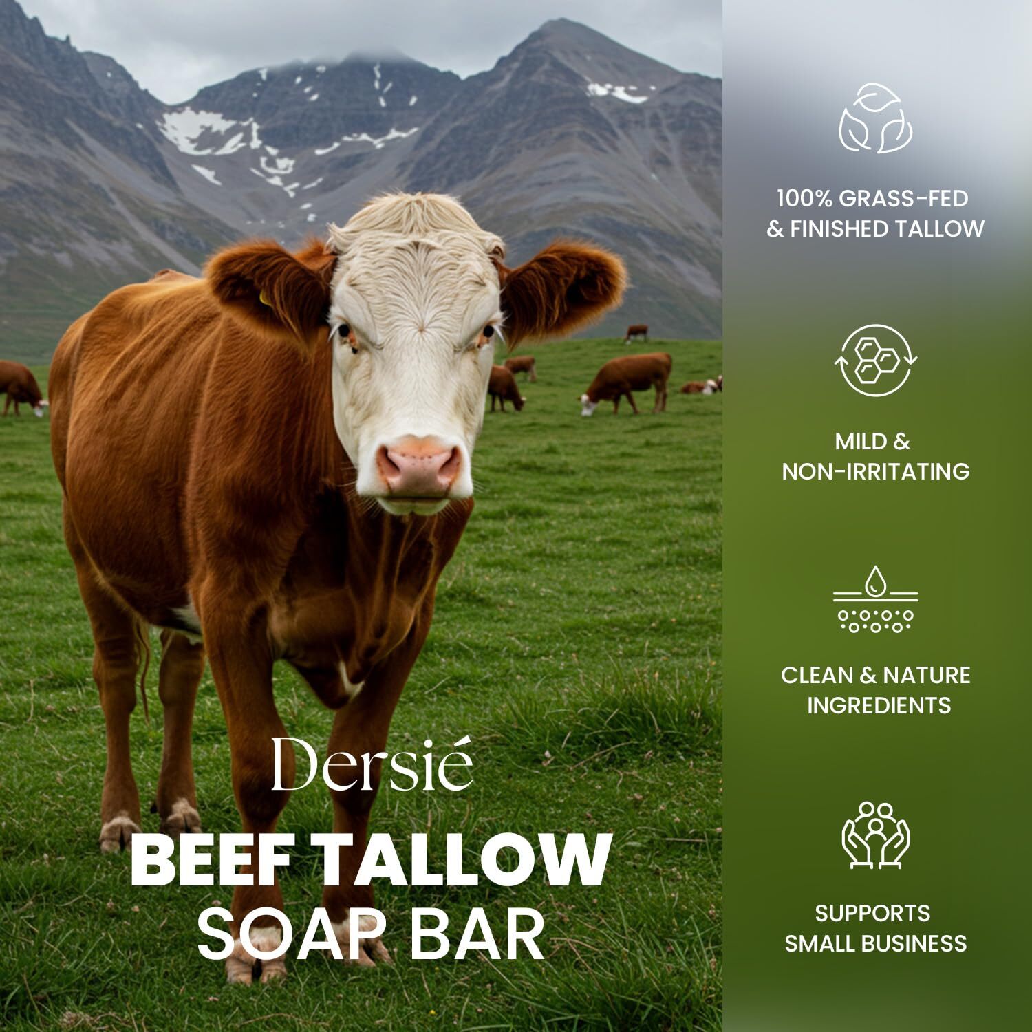 Dersie Organic Beef Tallow Soap for Face & Body with 100% Grass-Fed Moisturizing