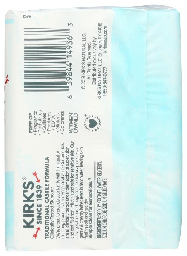 Kirks Natural Soap Bar – Coco Castile – Fragrance Free – 1 Count (Pack of 4)