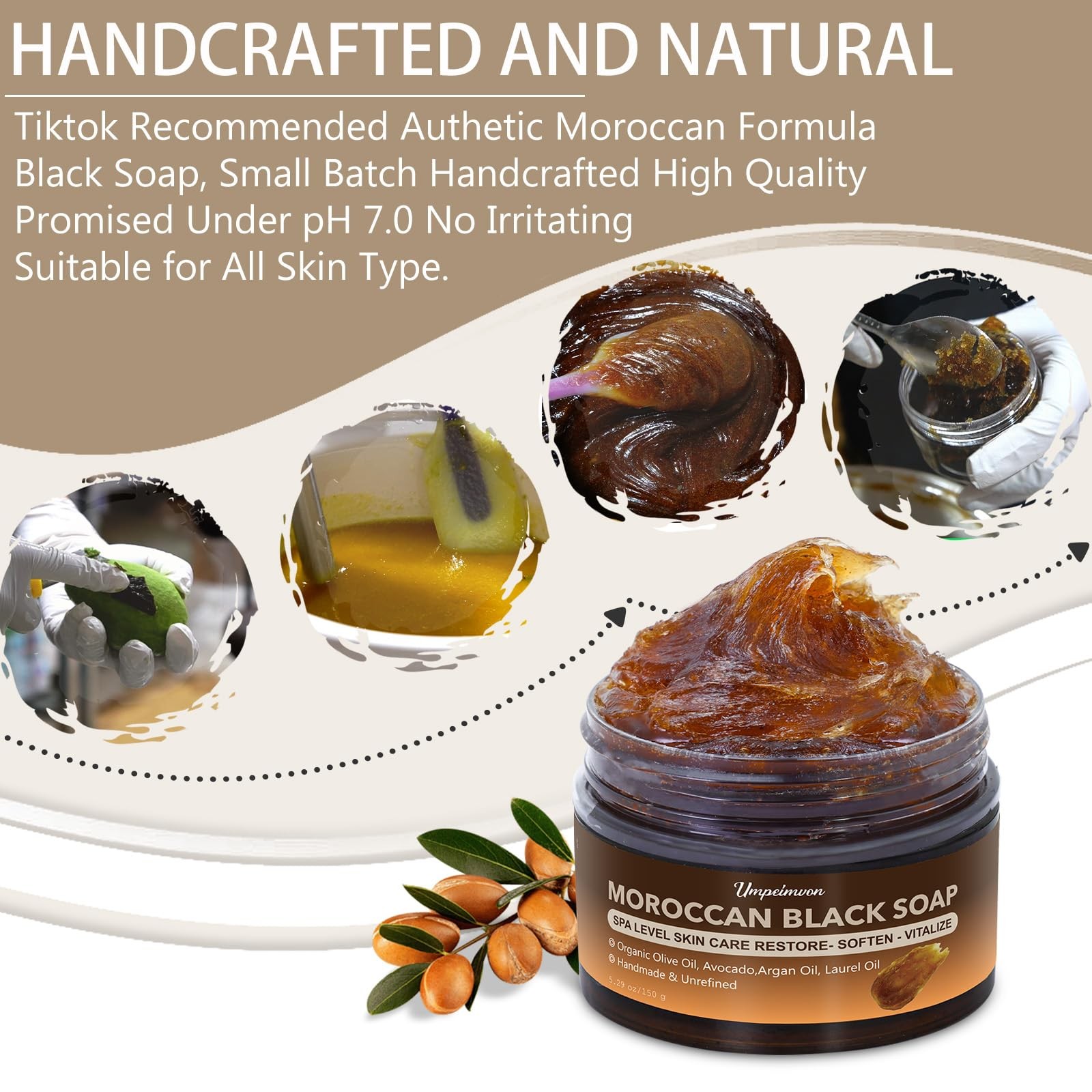 Moroccan Black Soap 2 PCS Handcrafted 5.29 oz with Argan Oil – Moisturizes Skin