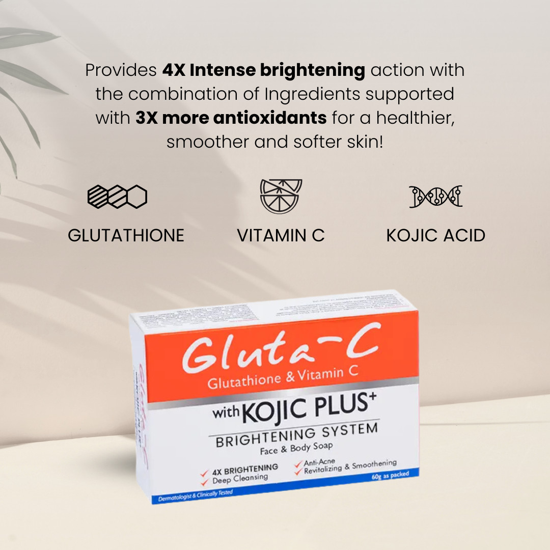 Gluta-C with Vitamins, Glutathione, & Kojic Plus Face and Body Soap, 60g x 1 Bar