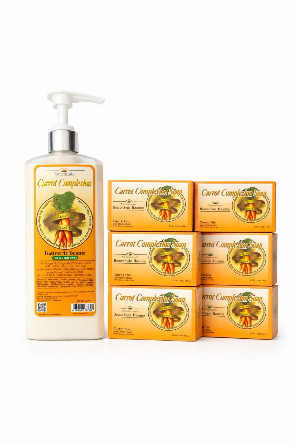 CosmoBeauty carrot Set:1Brightening Lotion +Exfoliating Soap Bars