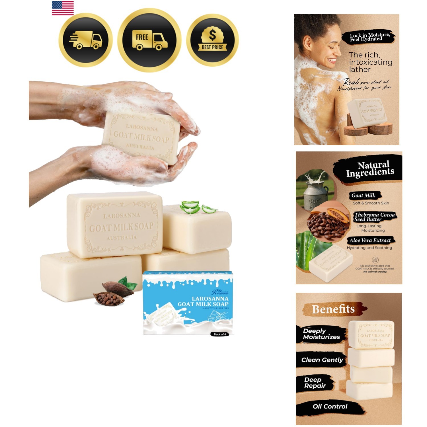 Australian Goat Milk Soap,Helps Moisturize,Smooth & Cleanse Skin,Triple-mille…