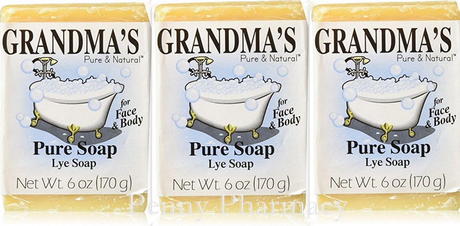 Grandma’s Lye Soap Pure & Natural 6oz Bar Unscented ( 3 pack )
