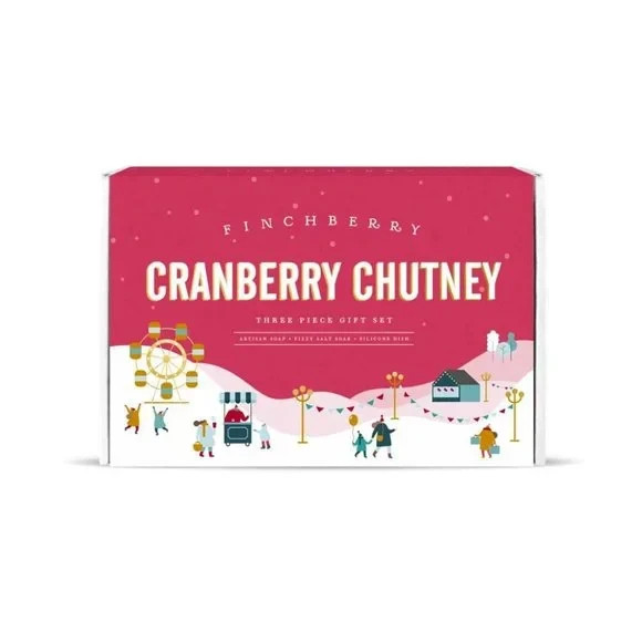 New In Box Finchberry Cranberry Chutney 3 Piece Gift Set in Holiday Gift Box