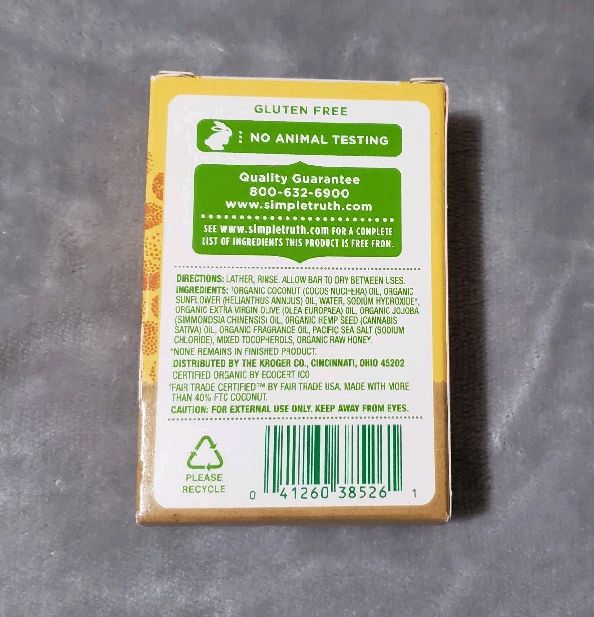 Simple Truth Pure Castille Soap Bar Honey & Almond Hypoallergenic Organic Oils