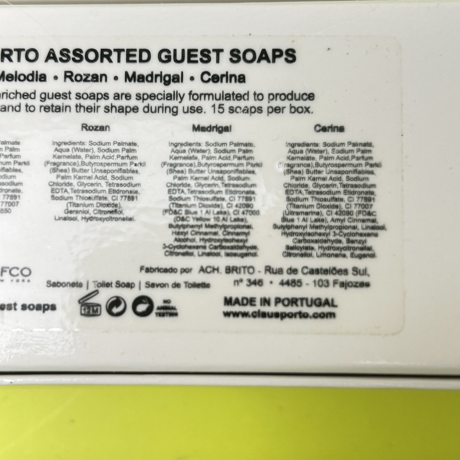 Claus Porto – Guest Soap Box with 15 Mini Soaps in 5 Scents, (10g each)