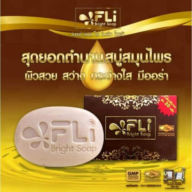 4x FLI Bright White Skin Soap Thai Herbal 120g. Body & Face Reduce acne freckle