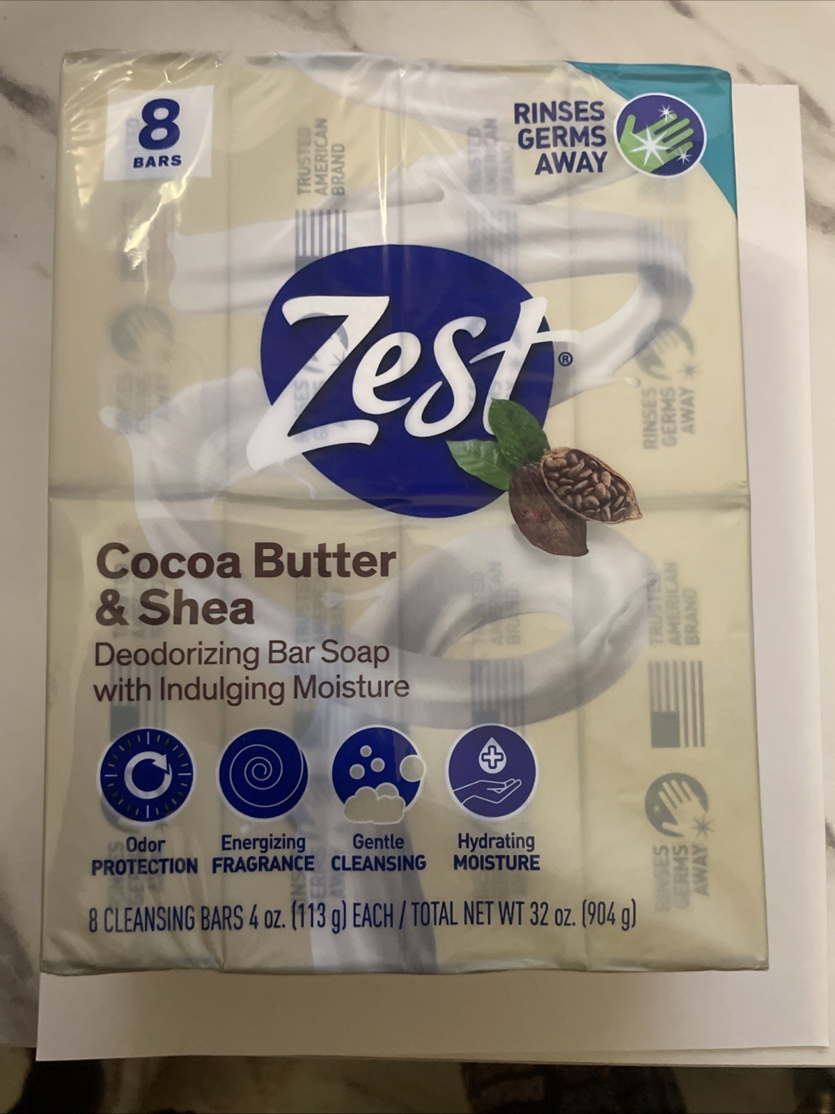 Zest Cocoa Butter & Shea Bar Soap, for All Skin Types, 4 oz, 8 Bars