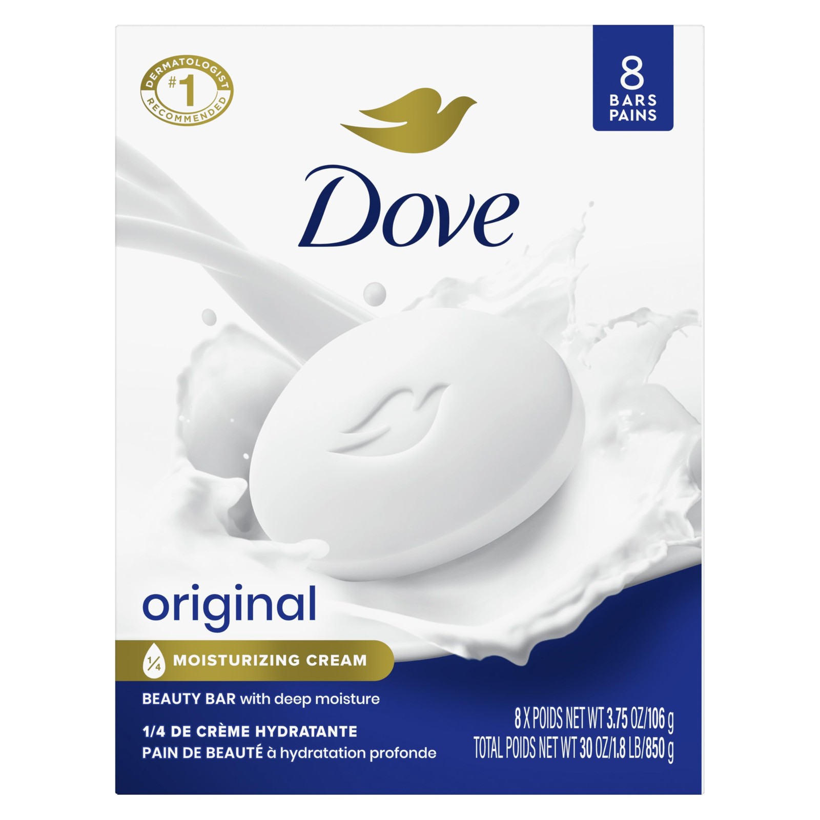 Dove Beauty Bar Soap Original 8 Count for Soft, Smooth Skin, with 1/4 Moistur…