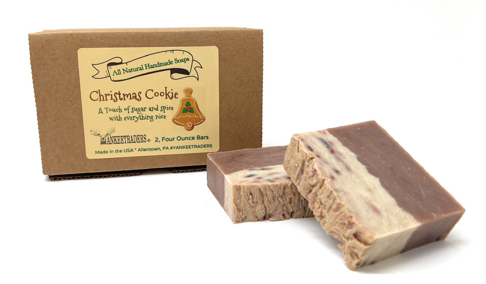YANKEETRADERS® Christmas Cookie, Vegan, Handmade Soap, 2 Four Ounce Bars