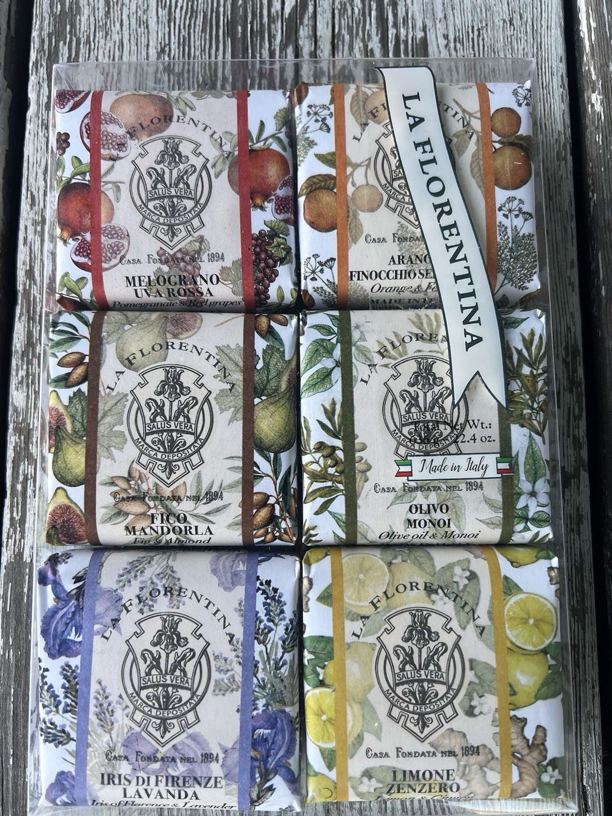 La Florentina Italian Luxury Bar Soap 6-Pack – Orange Fig Pomegranate Iris Lemon