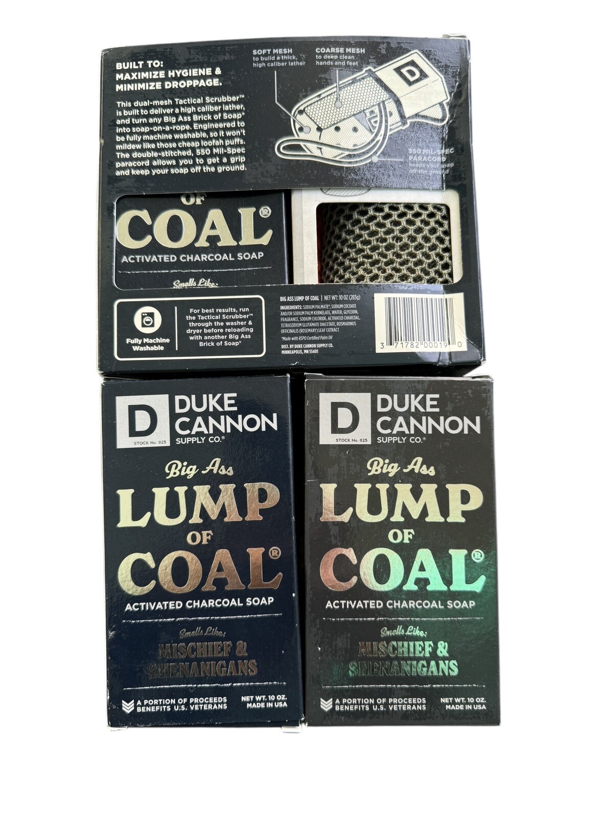 New DUKE CANNON Big Ass Lump Of Coal Charcoal Soap (3) W/ Tactical Scrubber