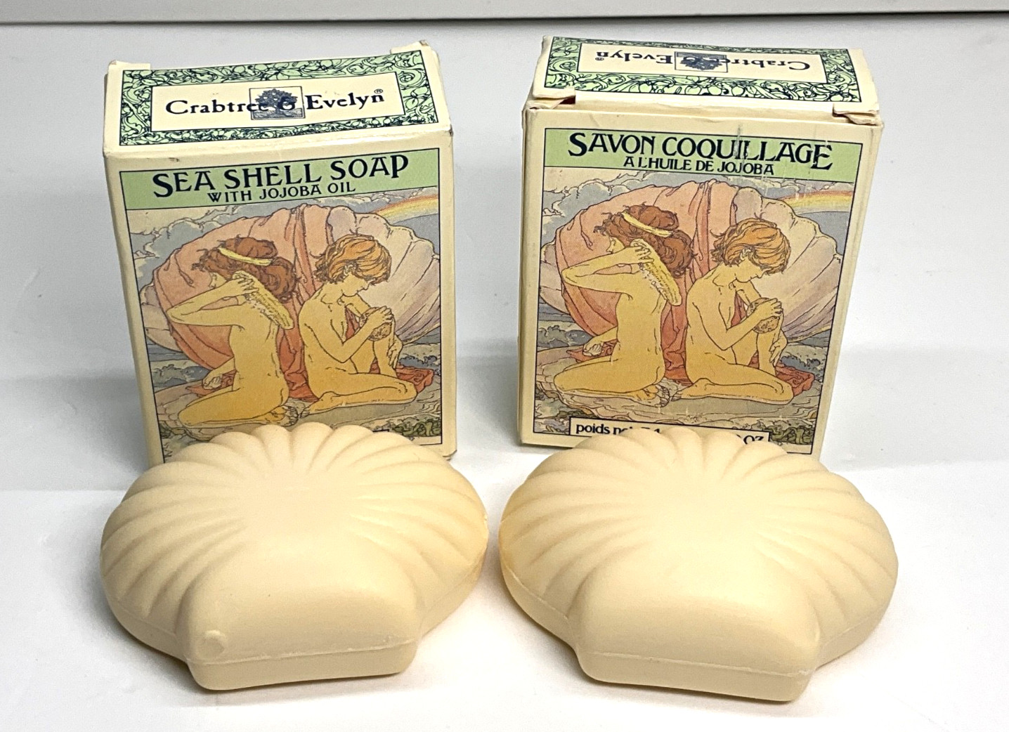 Lot of 2 Crabtree & Evelyn Vintage 1978 Seashell Soap with Jojoba Oil 1.9oz each