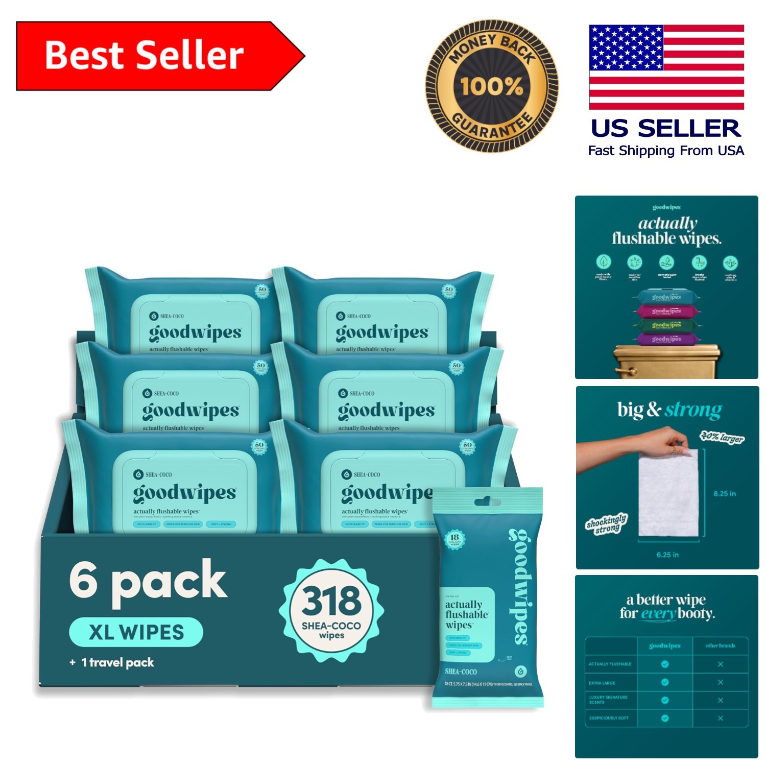 Travel-Friendly Septic Safe Wipes – Shea-Coco Extra Large Adult Cleansing Wipes