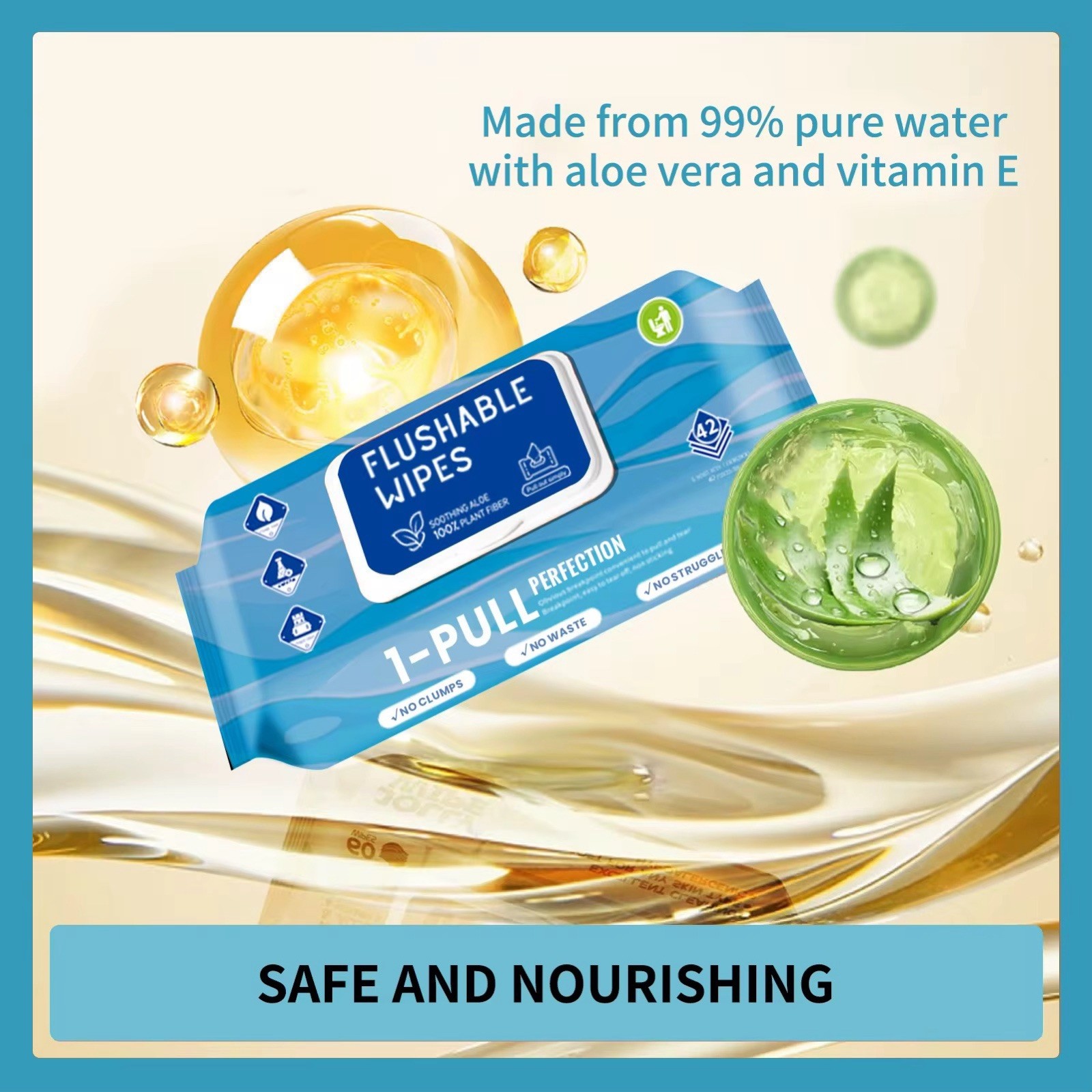 2Pack of Flushable Wet Wipes Vitamin E Aloe 42 count soft and gentle on skin