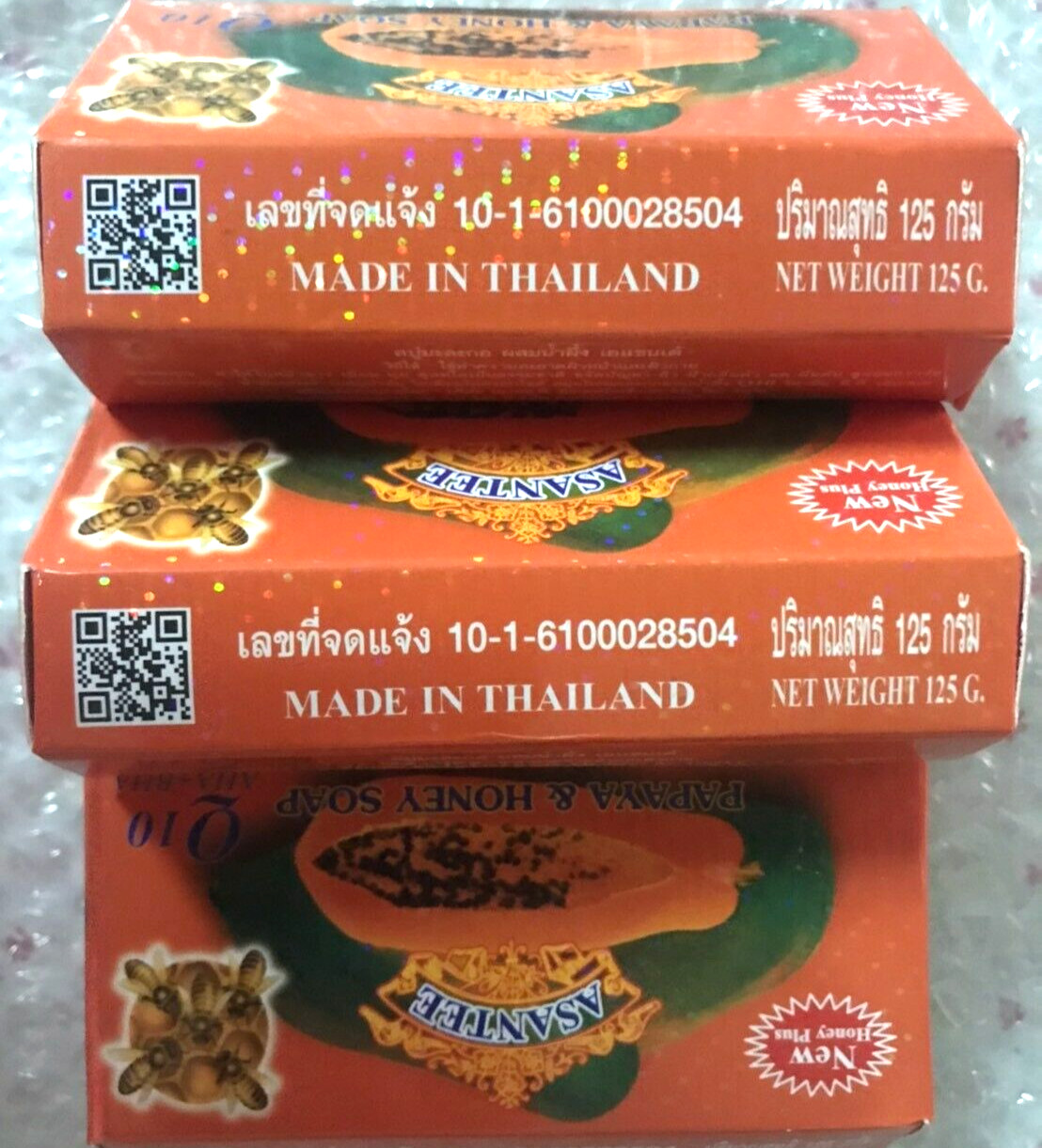 Asantee Soap Papaya Honey Skin 125g Herbal Thai Whitening Q10 And AHA Lighten x6