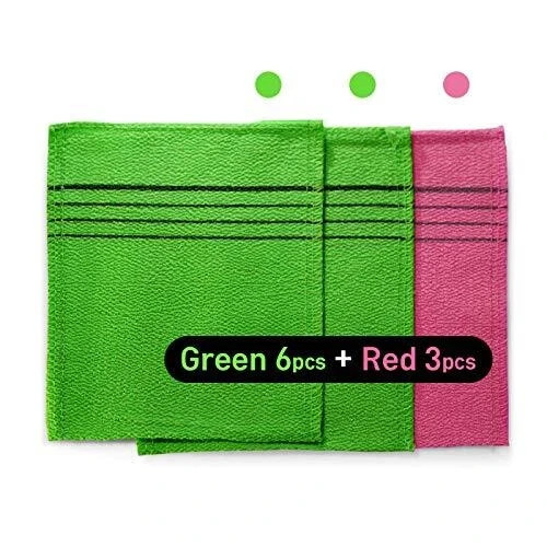 9pcs Genuine Korean/Asian Exfoliating Bath Washcloth, Skin Massage (Green…